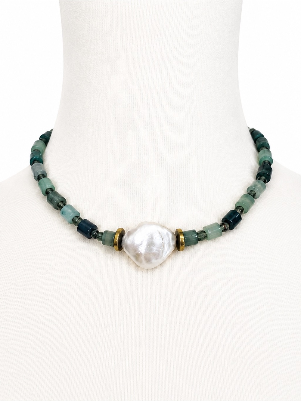 Necklace Freshwater Pearl Green Semi Precious Beaded Necklace Handmade